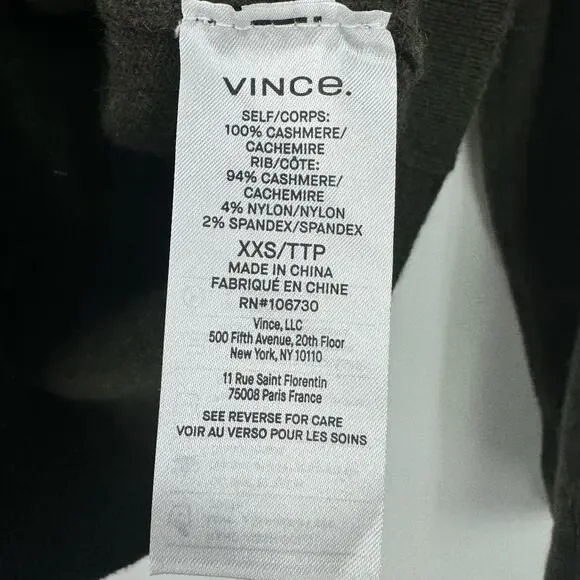 Vince Weekend Cashmere V-neck Dark Pine Pullover Sweater Long Sleeve XXS NWT